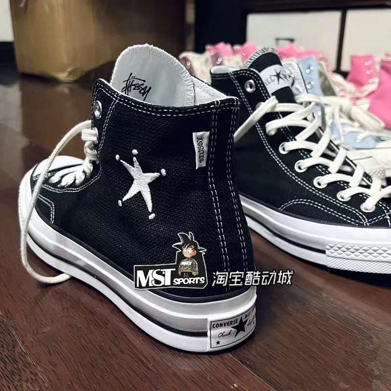 CONVERSE匡威STUSSY联名1970S三星标黑高帮系带运动帆布鞋A01765C