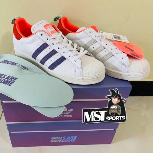 Adidas三叶草白紫橙贝壳头板鞋