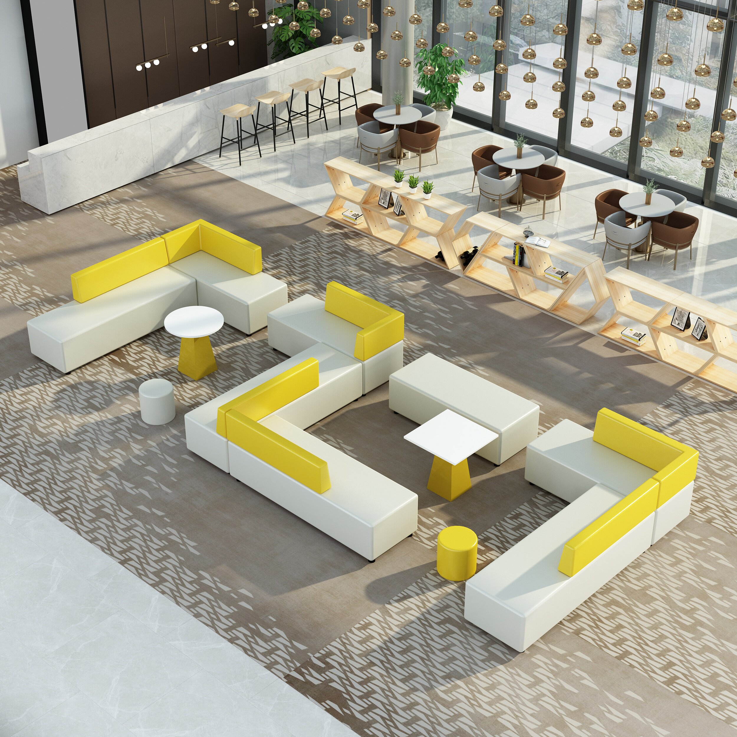 创意休闲简约转角商务办公沙发培训机构接待休息区沙发茶几组合