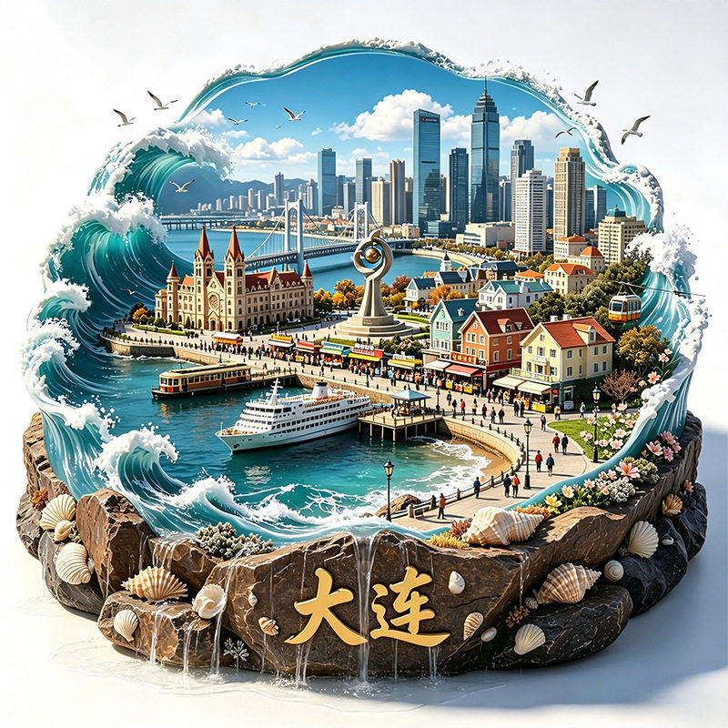 大连浪花金属冰箱贴2026新款立体浮雕磁贴旅游纪念品文创伴手礼