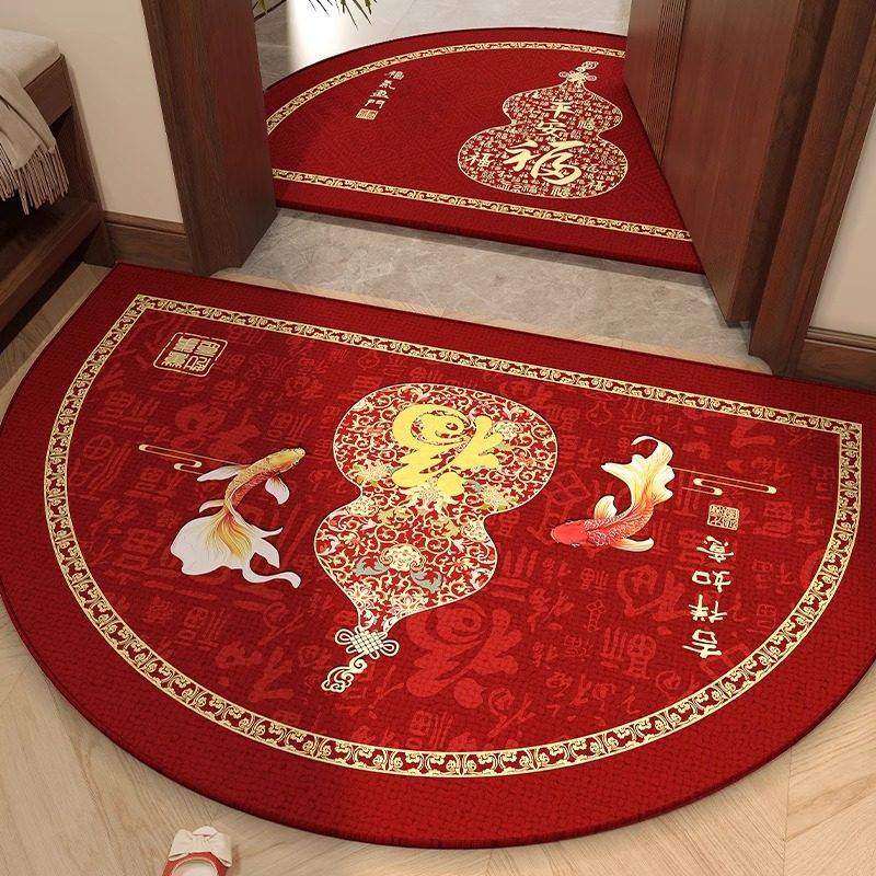 2026新款半圆地毯红色开运门垫防滑耐脏入户门地垫免洗可擦脚垫,居家布艺,入户地垫,淘宝优惠券,粉丝福利购,淘宝优惠卷