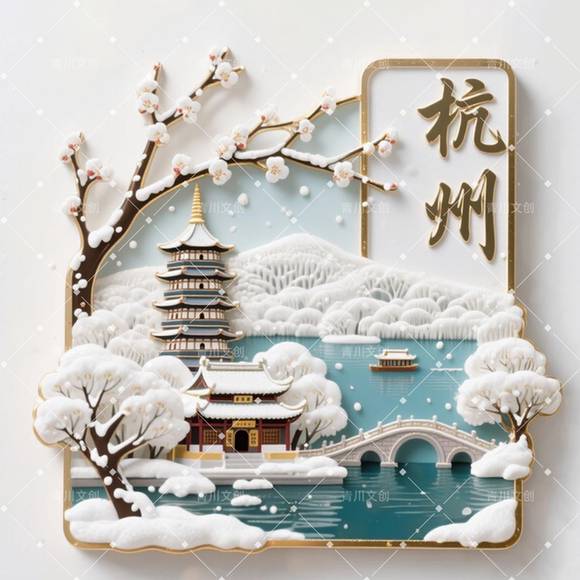 杭州西湖断桥残雪金属浮雕创意冰箱贴文创城市地标景区旅游纪念品