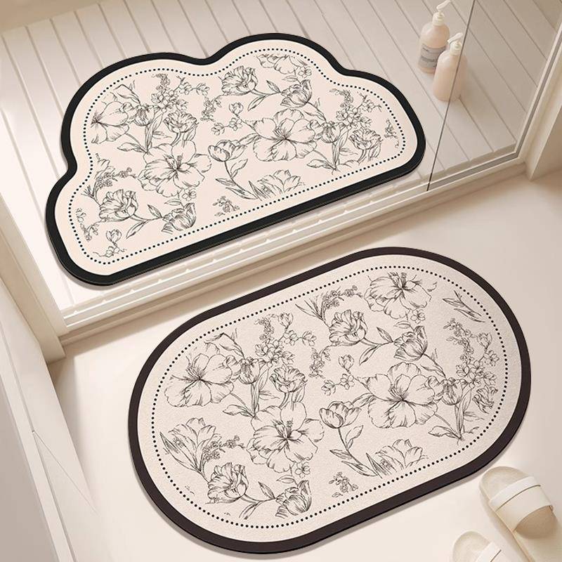 复古法式浴室地垫卫生间门口硅藻泥吸水防滑门垫脚垫厕所速干地毯