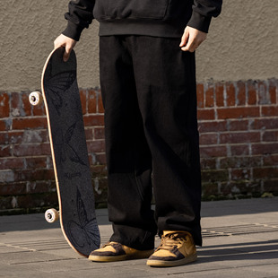 Pant Work 厚款 宽松直筒黑白牛仔长裤 Kizzles 滑板休闲裤 Denim
