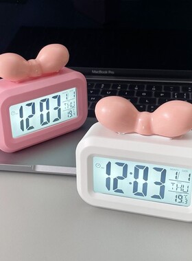 可爱多巴胺蝴蝶结桌面多功能时钟家用电池款闹钟学生宿舍时间管理