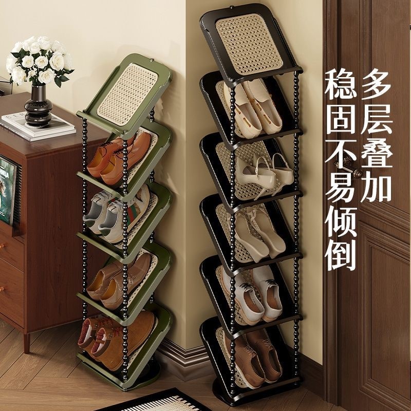 中古风鞋架藤编纹理多层家用门口