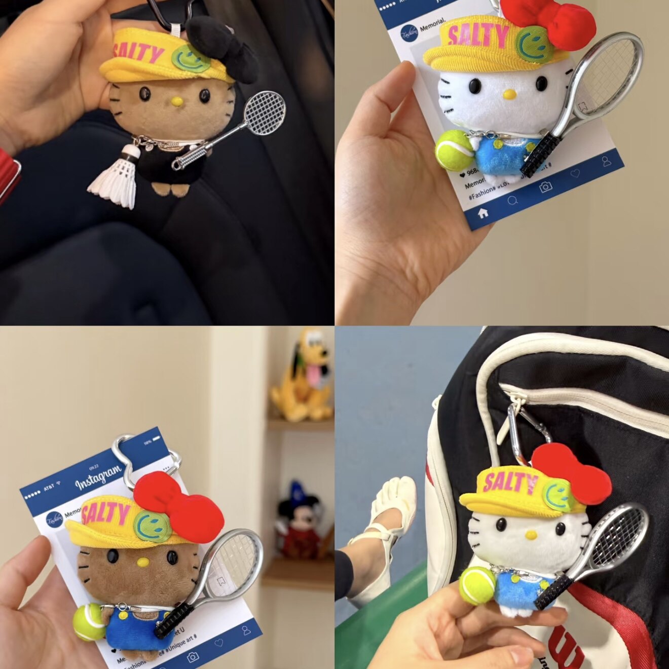 可爱网球豆豆眼迷你版黑皮hellokitty包包小挂件可爱毛绒包配饰