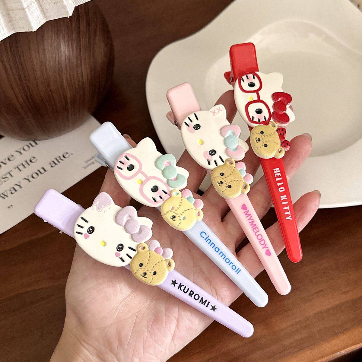 少女可爱蝴蝶结Kitty眼镜卡通长条大号无痕刘海侧边碎发夹鸭嘴夹