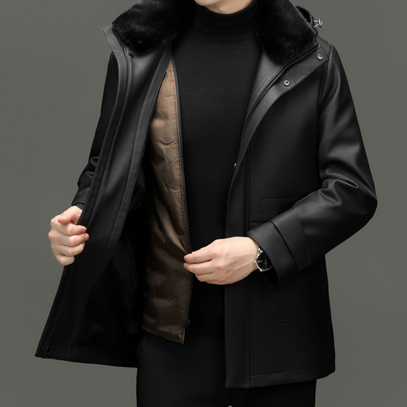 恒源祥官方正品海宁皮衣大衣男中年爸爸毛领尼克服冬季中长款可拆