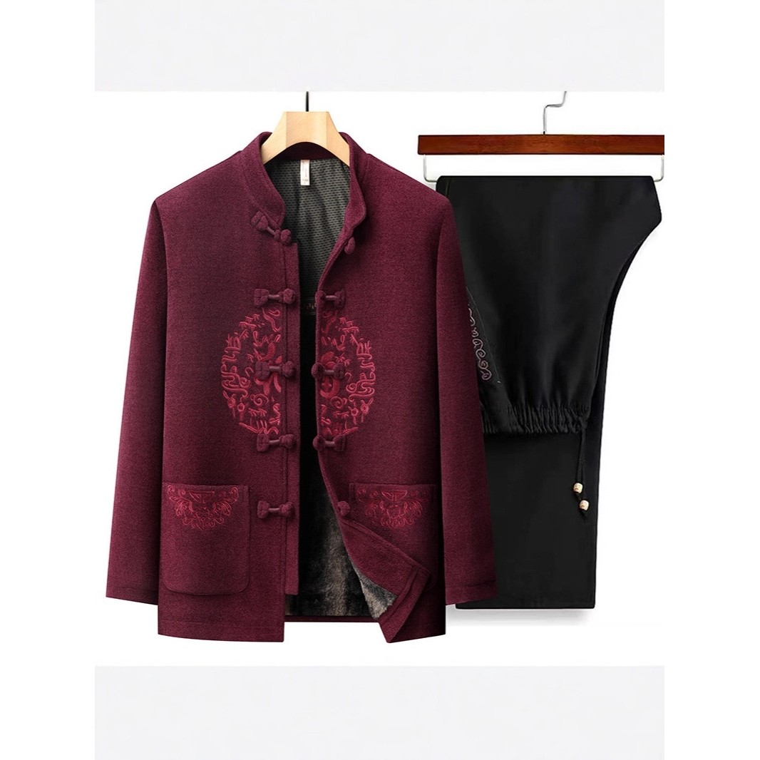 恒源祥中老年唐装2025秋冬季加绒刺绣毛呢外套套装情侣款复古中国,女装/女士精品,中老年女装,淘宝优惠券,粉丝福利购,淘宝优惠卷