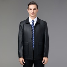 恒源祥官方正品品牌海宁皮衣男加绒加厚翻皮衣中长款单排扣冬季保