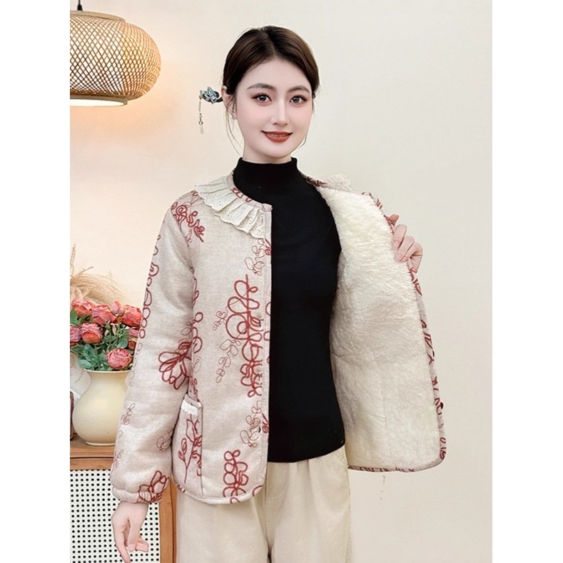 恒源祥实拍国风加绒棉衣亚麻提花厚外套妈妈装40-60岁中年女装复,女装/女士精品,中老年女装,淘宝优惠券,粉丝福利购,淘宝优惠卷