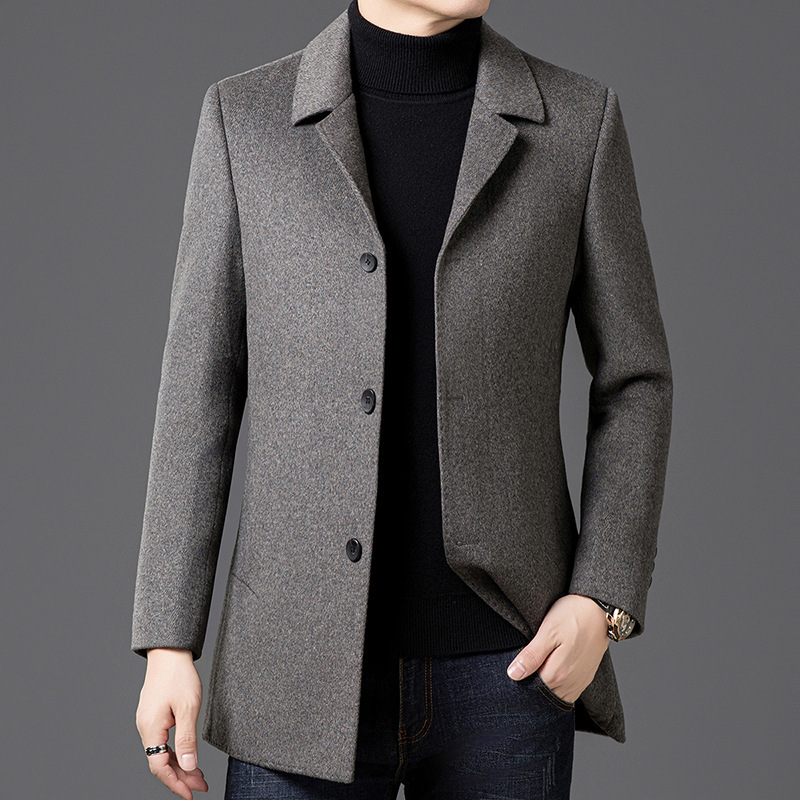 恒源祥官方正品毛呢男士大衣冬季爸爸装保暖商务翻领鹅绒内胆加厚