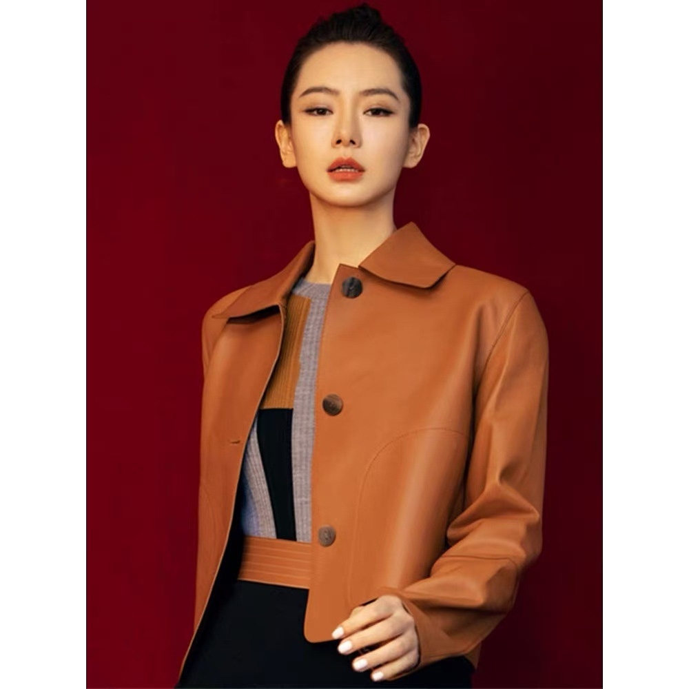 恒源祥官方正品戚薇同款pu皮衣外套女短款韩版高级感女士皮夹克机