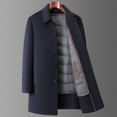 恒源祥官方正品双面羊毛大衣男士中长款秋冬加厚中年爸爸羊毛呢子