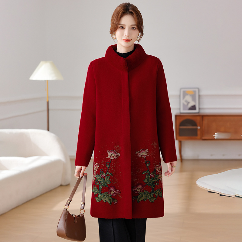 恒源祥官方正品2025中长款妈妈装民族风大衣服中老年女装秋冬加厚