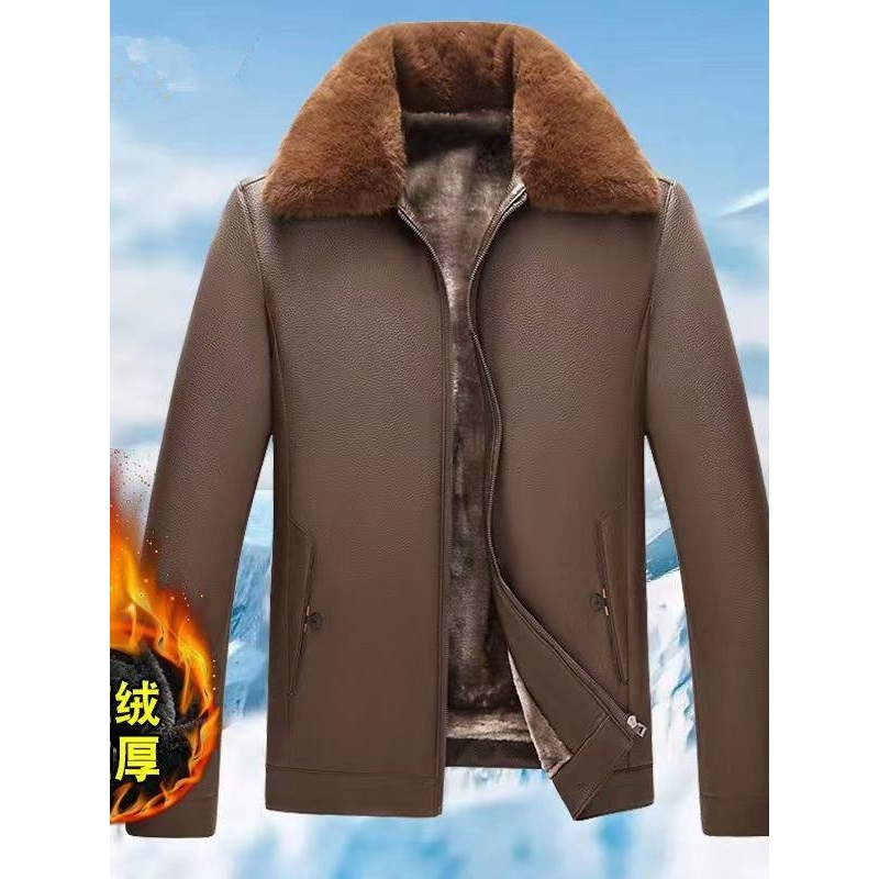 恒源祥官方正品中老年皮衣男新款皮毛一体男外套爸爸装pu皮夹克加