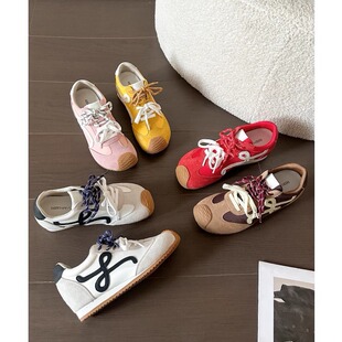 女小个子歪头鸳鸯鞋 7CM内增高德训鞋 带休闲运动黄 软皮版 香港潮鞋