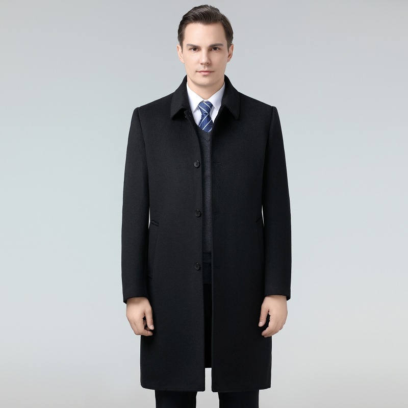 恒源祥官方正品品牌中老年羊毛大衣男中长款风衣过膝爸爸双面呢子
