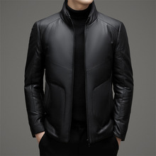 恒源祥官方正品冬季海宁真皮皮衣男中年休闲立领皮羽绒服皮夹克外