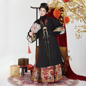 鹿寻月【伊甸之蛇】明制加厚合领织金满妆花马面裙蛇年汉服拜年服