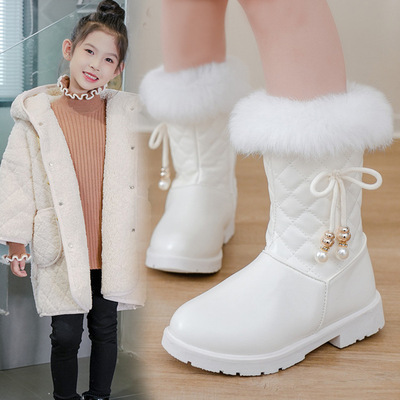 Children's boots autumn winter rabbit fur, girls' snow boots