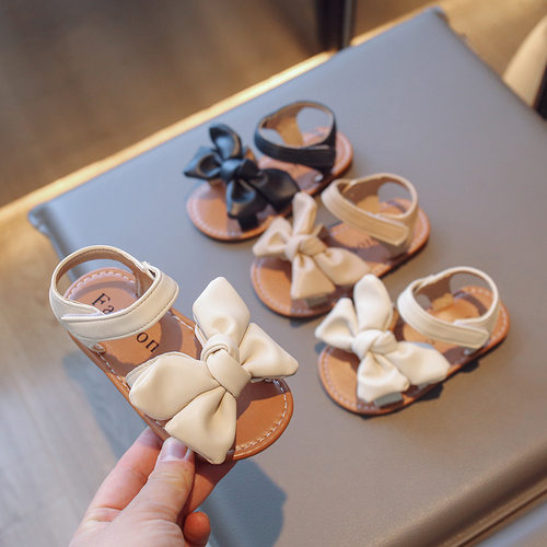 New summer girls' soft soled casual shoes, baby bow sandals
