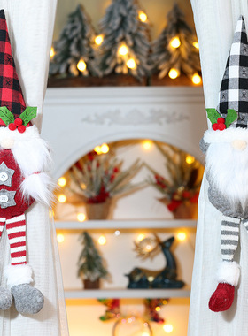 Christmas curtain buckles, Santa Claus black and red checke
