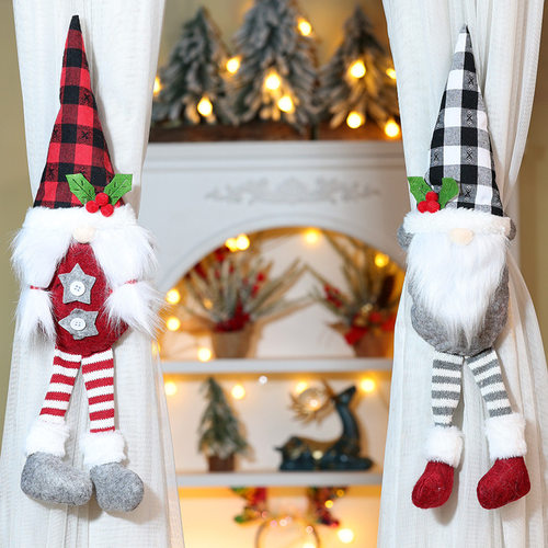 Christmas curtain buckles, Santa Claus black and red checke