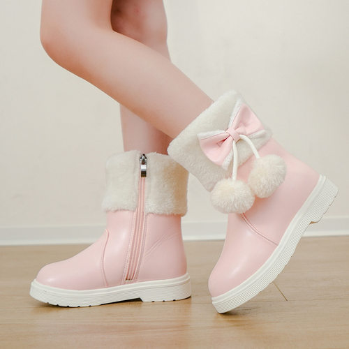 Children's snow boots, girls' leather short boots, winter