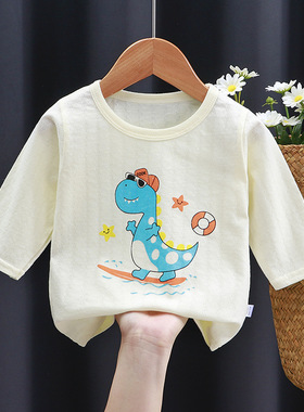 婴儿儿童七分袖薄款纯棉网纱透气夏款男女宝宝夏季短袖T恤家居服