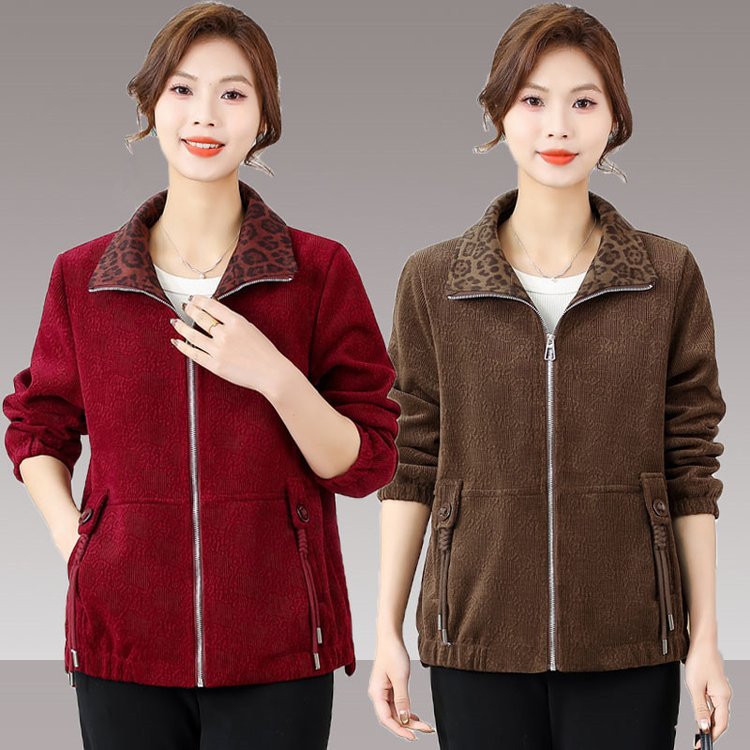 恒源祥妈妈外套春秋洋气新款中老年中年女装短款休闲宽松夹克显瘦