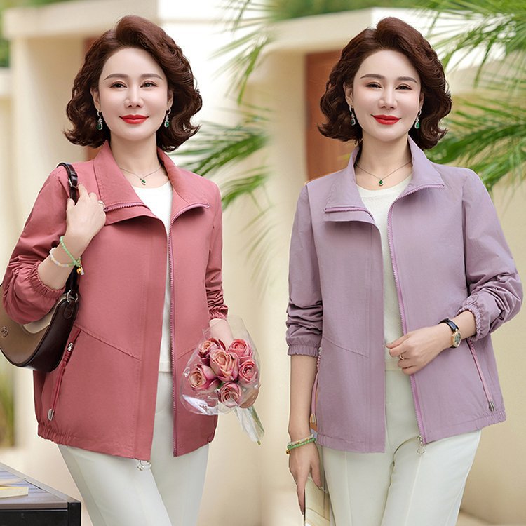 恒源祥妈妈春装薄款外套短款洋气中年夹克中老年女士春秋风衣气质