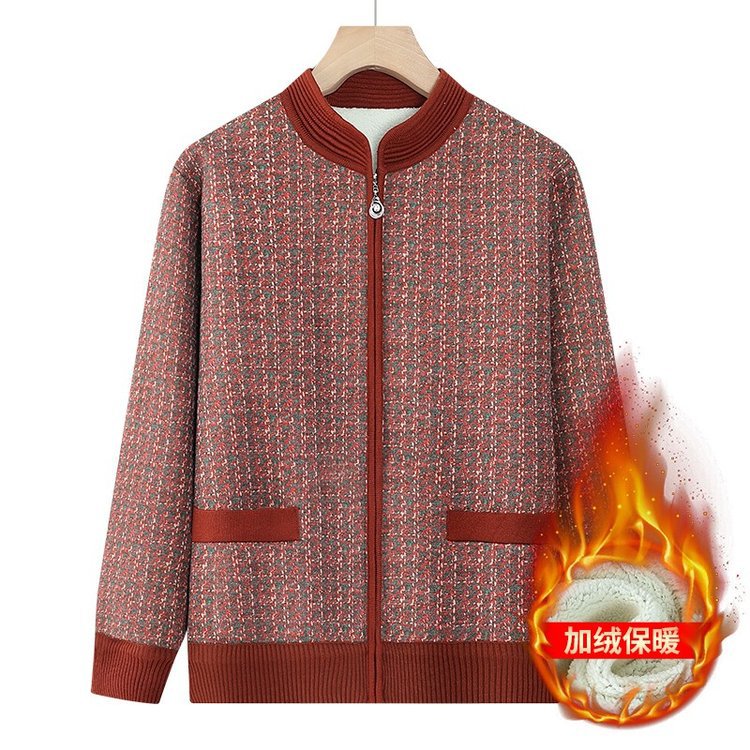 恒源祥老年人秋装外套女妈妈毛衣加绒加厚冬装小个子奶奶开衫衣服