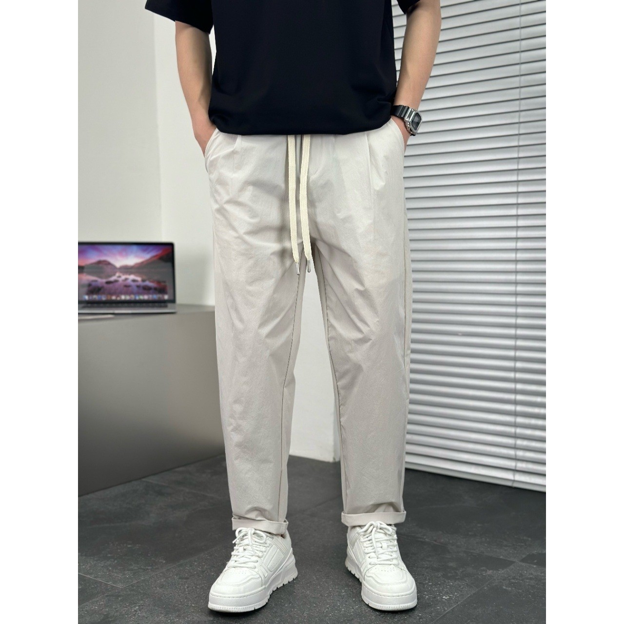 香港潮牌男士春夏季英伦风舒适百搭直筒裤韩版修身九分裤帅气流行