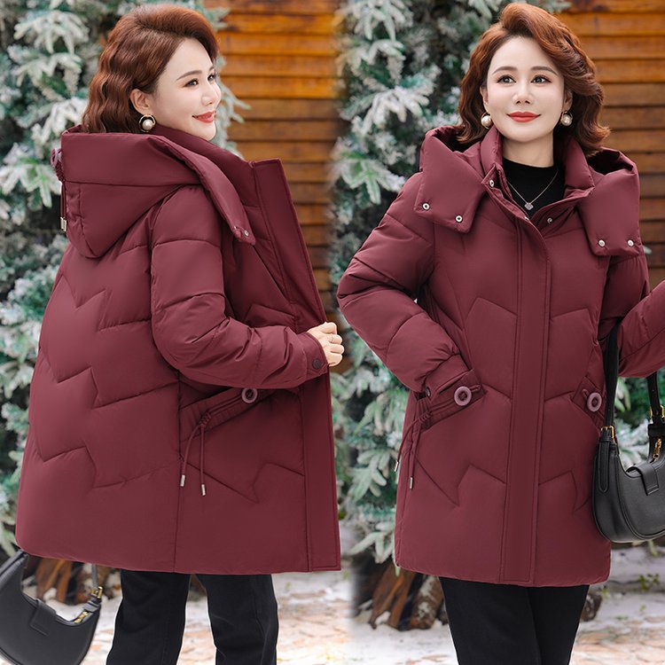 恒源祥中老年女冬装棉衣外套加绒加厚奶奶中长款棉服妈妈中长款连