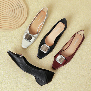 香港潮牌法式低跟浅口单鞋软皮2025新款惠州女鞋春秋两穿不累脚方