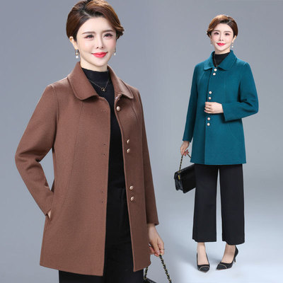 恒源祥高贵阔太太羊毛呢外套女大码呢子中老年秋冬妈妈装双面呢羊