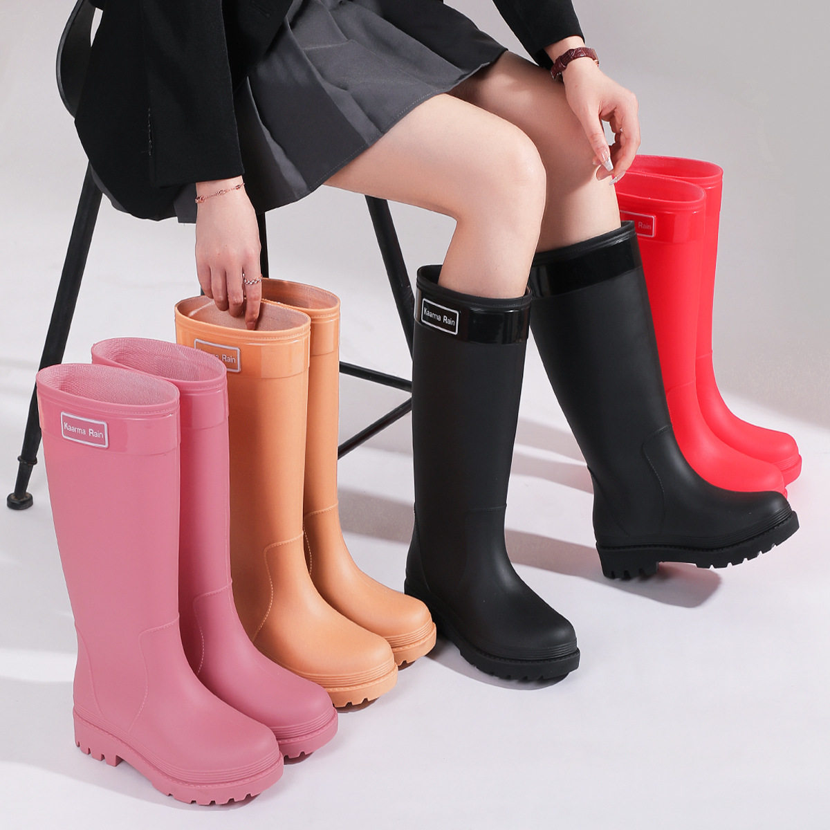 德国精工时尚女鞋特高女士外穿雨林徒步涉水鞋增高防水女水鞋胶鞋