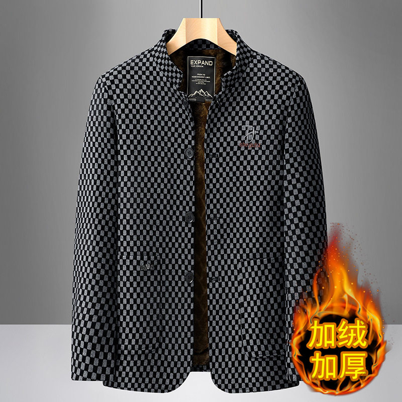 恒源祥2025秋冬新款休闲夹克外套加绒加厚棉衣新款时尚爸爸装格子,男装,休闲西服,淘宝优惠券,粉丝福利购,淘宝优惠卷