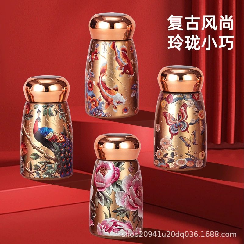 德国精工新款国潮迷你保温杯316不锈钢蘑菇杯智能显温小胖丁口袋