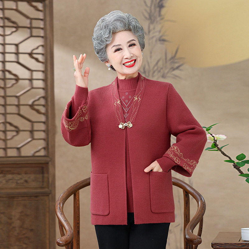 恒源祥中老年人高档衣服女奶奶装秋装外套妈妈针织两件套装气质老,男装,中老年上装,淘宝优惠券,粉丝福利购,淘宝优惠卷