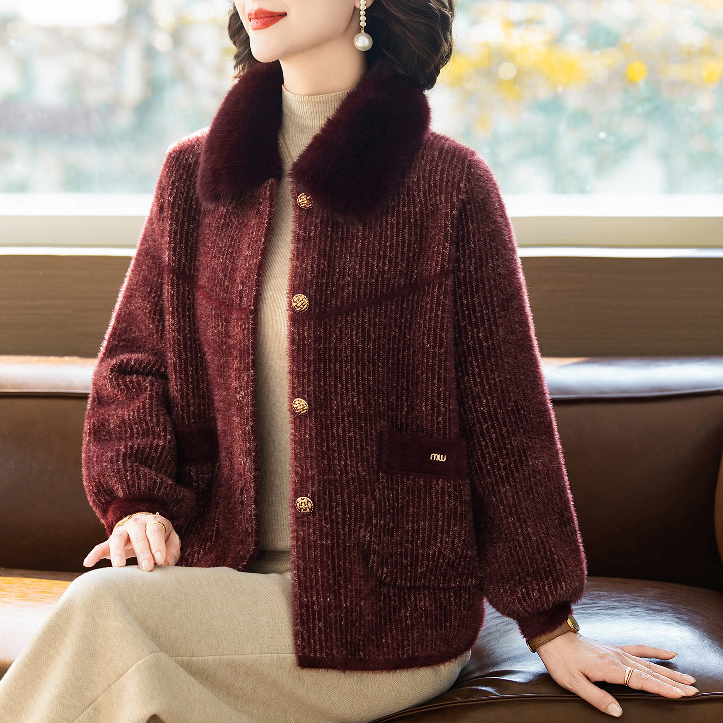 恒源祥中老年秋冬装仿水貂绒毛呢外套女洋气妈妈冬装加厚针织开衫,男装,中老年上装,淘宝优惠券,粉丝福利购,淘宝优惠卷