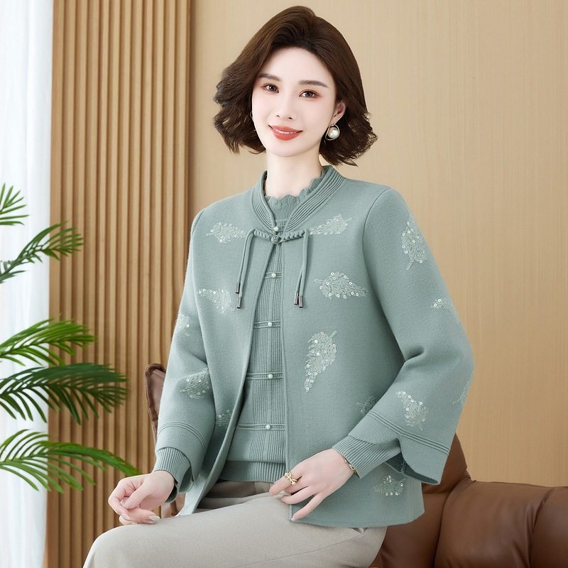 恒源祥妈妈装国风洋气两件套装秋季新中式长袖外套中老年女针织开,女装/女士精品,中老年女装,淘宝优惠券,粉丝福利购,淘宝优惠卷