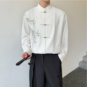 男长袖 新中式 翠竹绣花国风衬衫 设计感宽松休闲垂感痞帅衬衣发型师