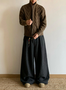 美式纯色麻花开衫毛衣男女老钱风冬季慵懒风上衣设计感针织外套