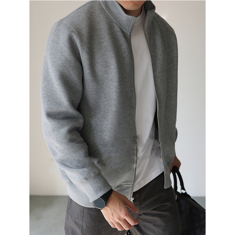 春秋季长绒棉空气感日系立领拉链卫衣长袖抗皱运动外套休闲商务男