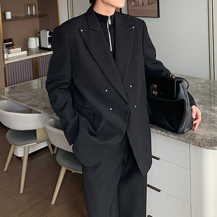 那不勒斯戗驳领西装外套高级感时尚宽松英伦雅痞正肩休闲西服夹克