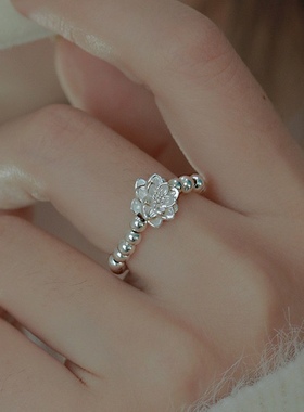 小众设计天然强光淡水土豆珍珠999足银莲花S925纯银银珠戒指国风