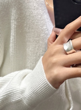S925纯银韩版时尚小众设计哑光松本奈惠同款指环博主款穿搭指环